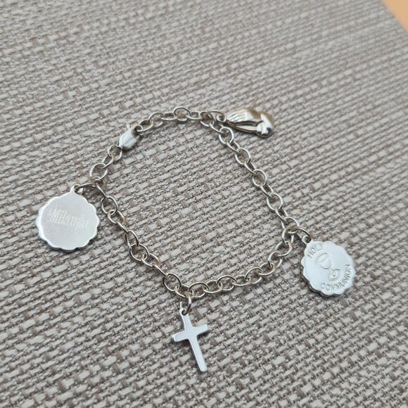 6.25 Inch Sterling Silver Various Religious And Name Charms Bracelet A5831 - Picture 1 of 8